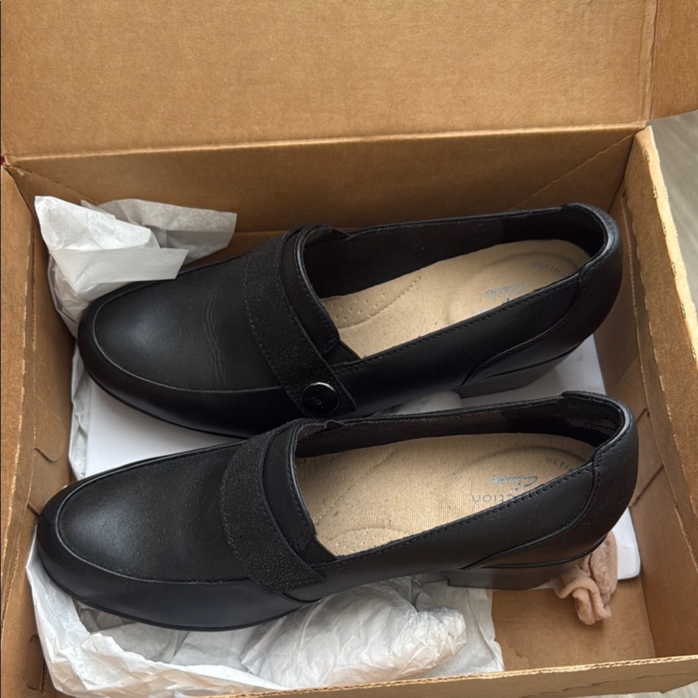 Clarks Black Leather Penny Loafers Flats